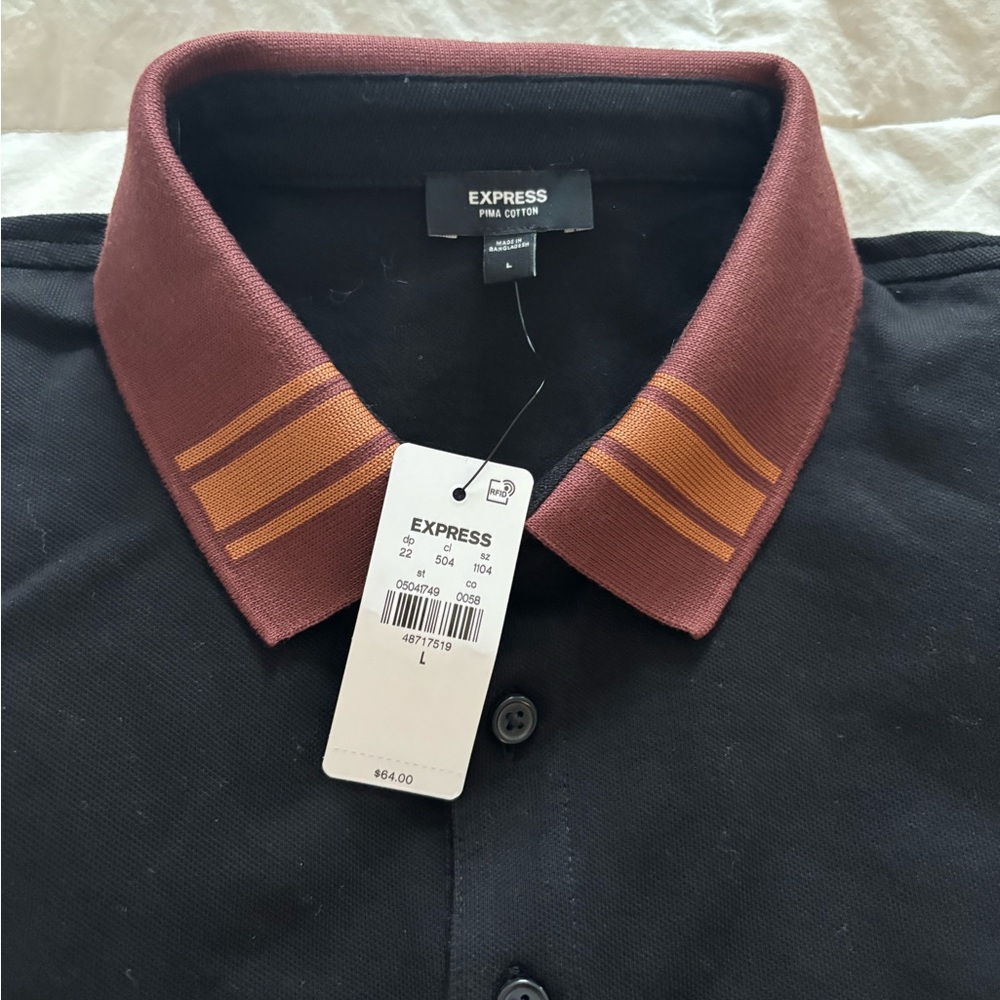 NWT Express Men’s Black Polo with Burgundy Collar